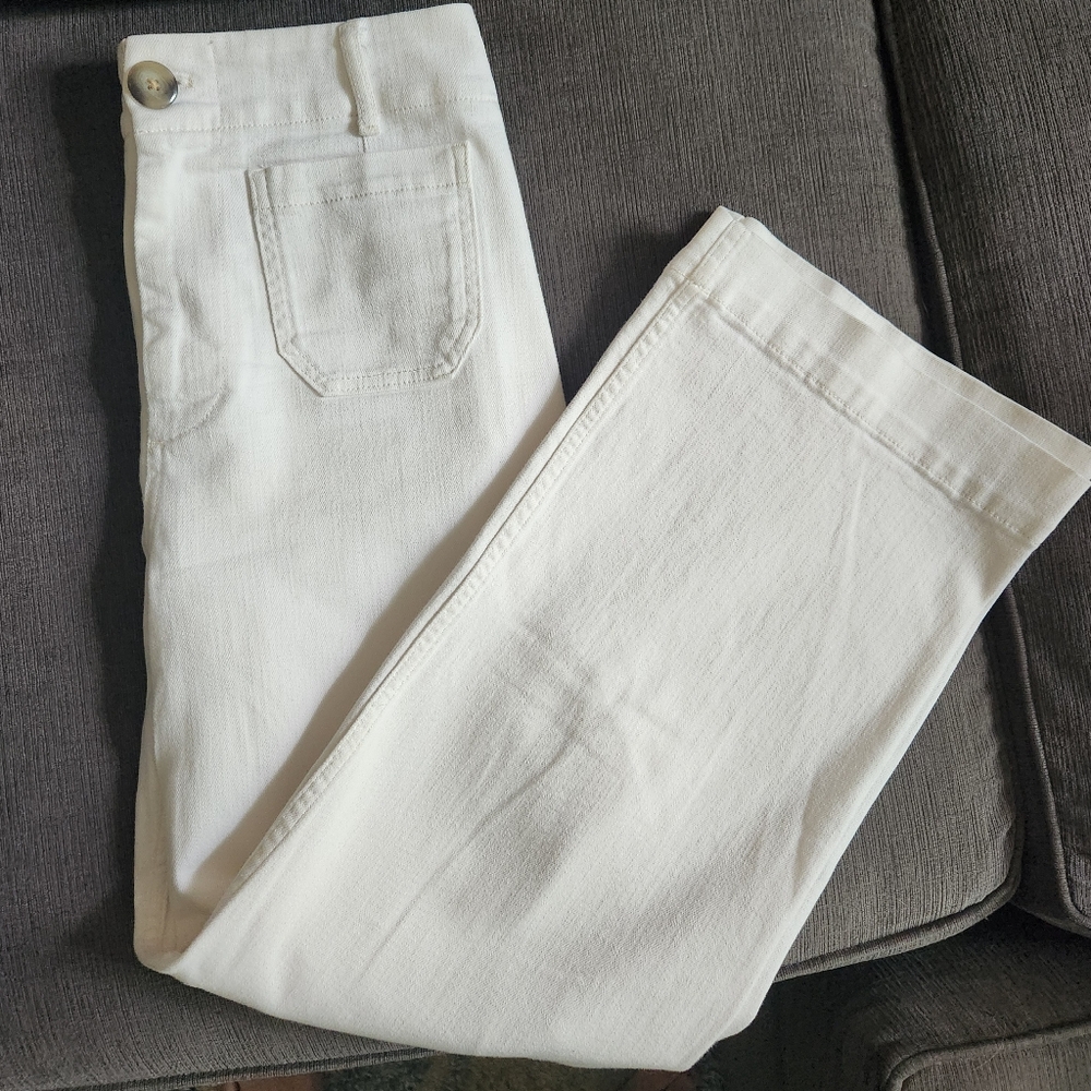Anthropologie Collette White Wide-Leg Cropped Denim - Size 29 Tall